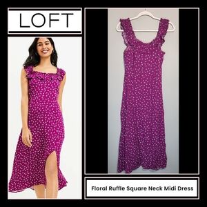 LOFT Ruffle Midi Dress | Size 8 | Ditsy Floral | Romantic and Feminine